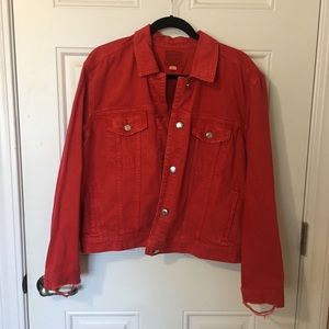 red jean jacket